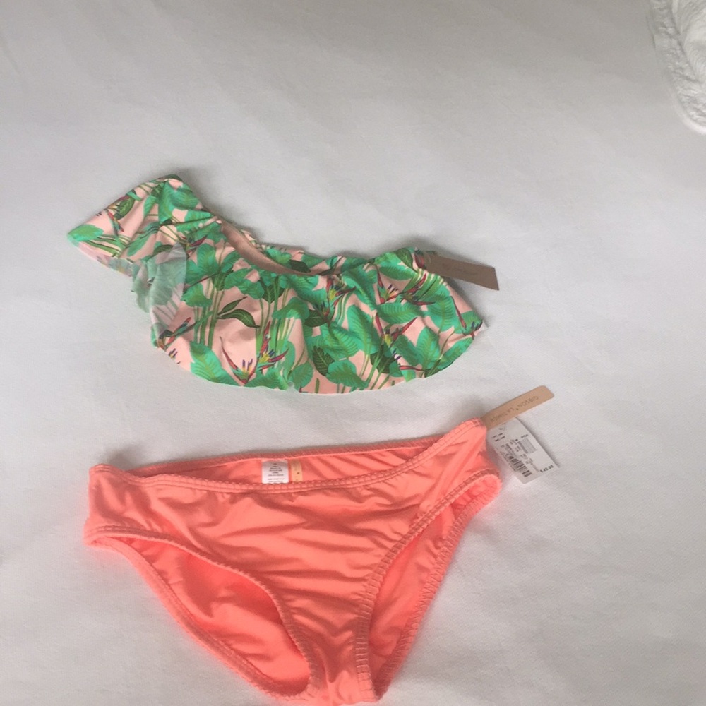 Cremieux tropical swim top and solid swim bottoms